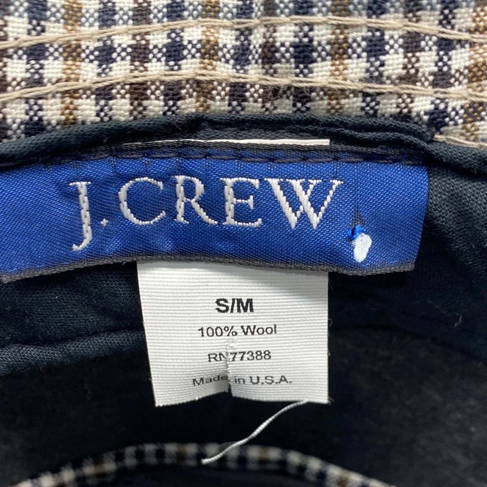 J. Crew Wool Bucket Hat Heritage Classic Preppy Gingham Black Brown Cream S/M